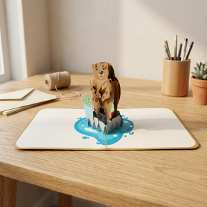 Carte pop-up Teddy Bear Fishing, thème animalier, découpe de papier, impression de dessin animé, carton AN366, décoration pour la maison - Product Image 5