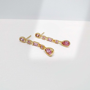 OEM 925 plata sterling <b>silver</b> Gold Plated Topaz <b>long</b> <b>earring</b> women bridal party Pear Cut pink yellow cubic zirconia <b>earrings</b> - Product Image 3