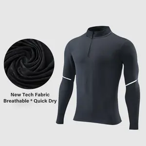 Camiseta deportiva de manga larga para correr de secado rápido, ropa de media cremallera, entrenamiento físico, camisetas de calentamiento personalizadas para hombre, chaqueta ligera