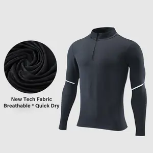 Maglietta sportiva a maniche lunghe da corsa ad asciugatura rapida vestiti con mezza Zip allenamento Fitness camicie da riscaldamento personalizzate da uomo giacca leggera