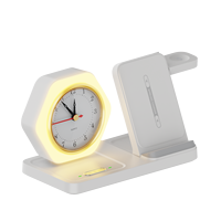 Support de charge sans fil multifonctionnel 15W avec horloge et veilleuse, support pliable pour téléphones portables et écouteurs