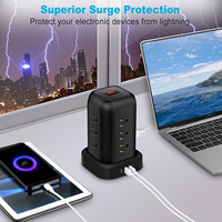 Nouveau populaire bureau organisateur de puissance maison multi-prise prise parafoudre tour USB bande d'alimentation 12 prises 4 ports USB a C