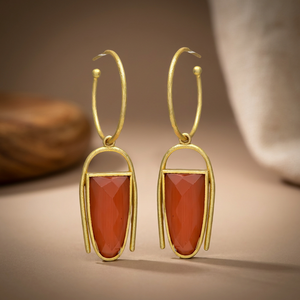 Pendientes Clásicos de Aro de Latón con Ónix, Chapados en Oro de 14K/24K, Diseño Étnico, Regalo - Product Image 3