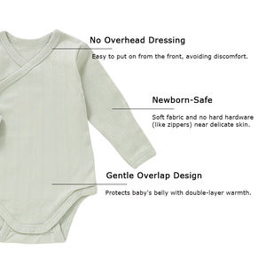 Baju bayi kimono lengan panjang katun premium pointelle rib, lembut, cocok untuk bayi baru lahir, untuk segala musim - Product Image 4