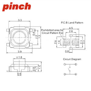 Pinch Tactile Switch 3x3x1.5mm SPST Surface Mount Micro Switch Square <b>Button</b> With Reset Feature - Product Image 2