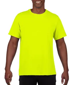 Camiseta de poliéster para homens, camiseta fitness de 100% poliéster com desempenho de umidade, casual, esportiva, para corrida, com logotipo personalizado