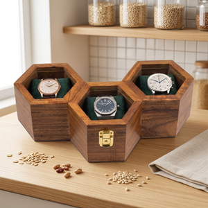 Square Brown Wooden Watch <b>Box</b> Handmade Polished Modern Tabletop Decor with Customized Logo for Home Decoration - Product Image 1