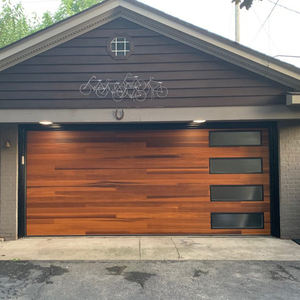 Lamelles de bois Design Maison Moderne Porte de Garage Automatique Électrique Sectionnel Double Peau Voiture en Bois Porte de Garage en Acier pour la Maison - Product Image 4