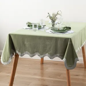 Velvet Tablecloth Linens Embroidery Handmade Scallop Trim Clothing Manufacturers Table Cloth Protector Cover