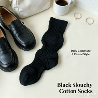 Chaussettes en coton côtelées noires décontractées pour femmes, multi-usages, mi-mollet, style empilé, personnalisables OEM avec logo couleur