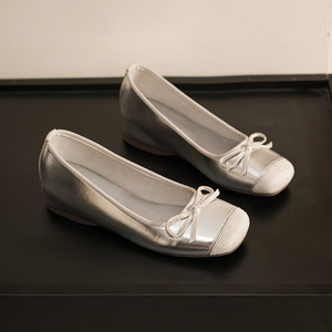 Ballet <b>Flats</b> Round Toe Slip-On With Bow Height Increasing All Seasons Solid Color Comfortable <b>Flat</b> Shoes For Women - Product Image 2