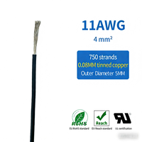 Fil de cuivre en silicone 11AWG, fils électriques flexibles pour éclairage de robot, câble d'alimentation souple 4mm², fils électriques isolés de calibre 11