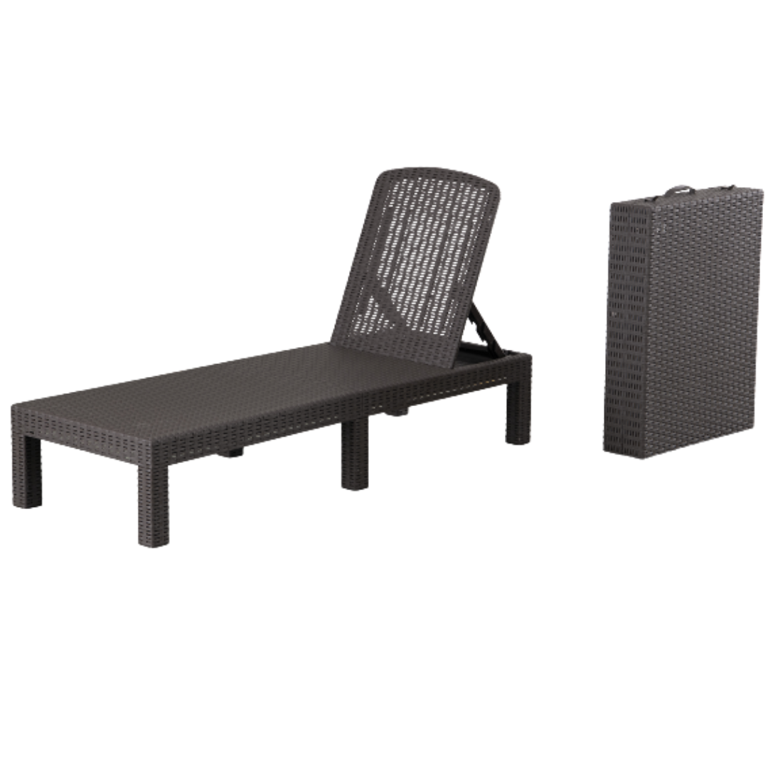 Brown resin rattan look adjustable patio sun lounger wholesale product