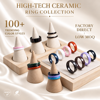 Bagues en céramique facettées bleu foncé haute technologie avec zircon transparent dans un serti en acier inoxydable, bijoux cadeau de mariage, vente en gros OEM ODM