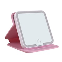 Nouveau miroir de maquillage à LED avec cadre en plastique finition argentée, grossissement 1X, éclairage intégré, style Instagram, design pliable pour bureau