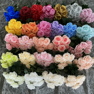 Ramo de Rosas de Seda Rojas y Blancas al por Mayor, 10 Cabezas, Flores Artificiales para Decoración de Bodas, Día de <span class=keywords><strong>San</strong></span> Valentín - Product Image 1