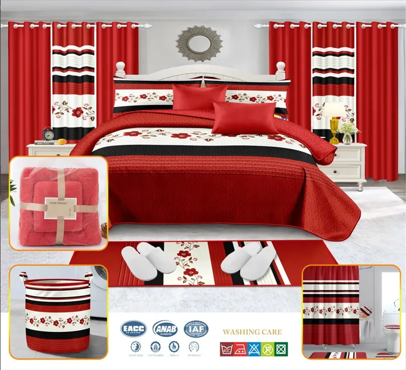Juegos de cama de buena calidad con cortinas a juego Juego de cama de 24 piezas con cortinas