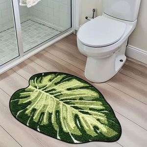 Tapis de salle de bain mignon, motif feuilles vertes, absorbant l'eau, lavable en machine, décoration pour la maison - Product Image 3
