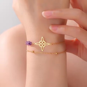 Lila Kristall Hexenknoten Charm Armband Damen Edelstahl Doppelschichtige Perlenkette Amulett Hexerei Schmuck Geschenk - Product Image 6