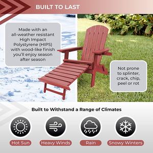 Chaise longue de Patio pliable avec Ottoman inclus, rouge sertissage, chaise <span class=keywords><strong>Adirondack</strong></span> robuste, <span class=keywords><strong>fauteuil</strong></span> résistant à tous les temps - Product Image 4