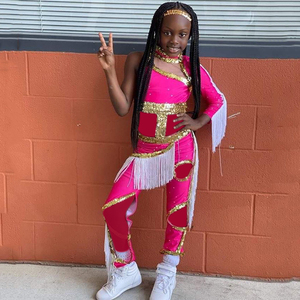 Tenue de danse pour enfants rose <span class=keywords><strong>et</strong></span> blanche, tenue de majorette pour filles, uniformes de majorette, franges - Product Image 1