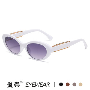แว่นกันแดดทรงวงรี Yingtai Eyewear ป้องกันรังสียูวี 400 วัสดุพลาสติกและโลหะ แฟชั่นสำหรับผู้หญิง สไตล์แคทอาย - Product Image 3