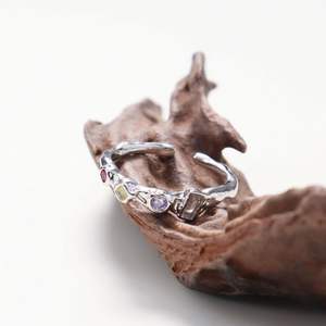 क्रिस एप्रिल थोक लॉट यूनिसाइज समायोज्य 925 स्टर्लिंग चांदी पुरुषों कैंडी जिरकॉन्स रिंग - Product Image 3