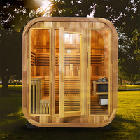 Sauna extérieur de luxe en forme de cube, salle de yoga chaude, bien-être, sauna en bois de cèdre rouge, cabine de spa de jardin avec vestiaire