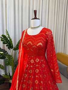 Conjunto de Vestido Plazoo al por Mayor, Ropa de Fiesta, Sin Arrugas, Reversible, Georgette Sintético Grueso para Mujer, Mejor Precio - Product Image 3