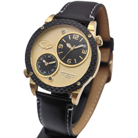 Montre pour homme avec logo de marque personnalisé, diamètre 42,5 mm, plusieurs fuseaux horaires, boîtier en acier inoxydable et lunette en fibre de carbone, étanche 100 m, U4640