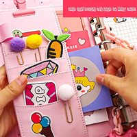 Carnet de notes à couverture rigide en cuir PU, avec autocollants, 6 anneaux, classeur à feuilles mobiles, journal personnel pour fille - Meilleure vente