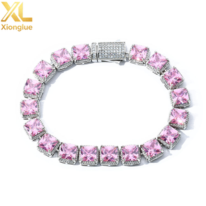 Hiphop Luxury Men's <b>Copper</b> Zircon Geometric Shape Charm Clustered Tennis <b>Chain</b> Bracelets 18K Gold Plated Complete Set - Product Image 1