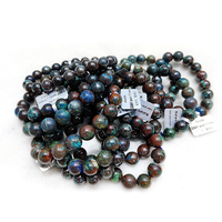 Bracelet extensible en perles rondes d'azurite et de malachite naturelles, bracelet de guérison en pierres précieuses polies pour un usage quotidien, cadeau en cristal pour hommes et femmes