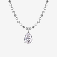 Collier en argent sterling 925 avec pendentif en forme de poire en CZ, chaîne à billes plaquée or 14 carats, bijoux pour femmes