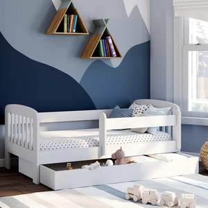 Cama de madera de color blanco para niños, muebles de dormitorio con 1 cajón, marco de madera resistente para niños pequeños, cama en forma de casa, diseño para niños - Product Image 2