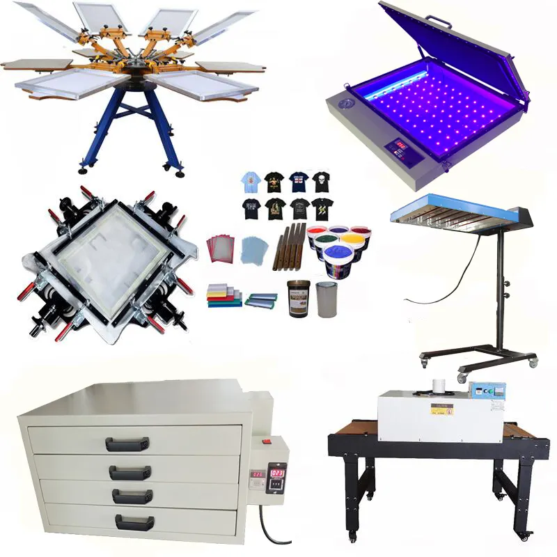 Manual Rotary 6 Color 6 Station Printer Silk Screen Printing Machine /Flash Dryer Full Set für T Shirt Printing