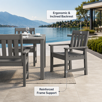 Ensemble de salle à manger d'extérieur en plastique gris à faible entretien, table et chaises de patio en HIPS