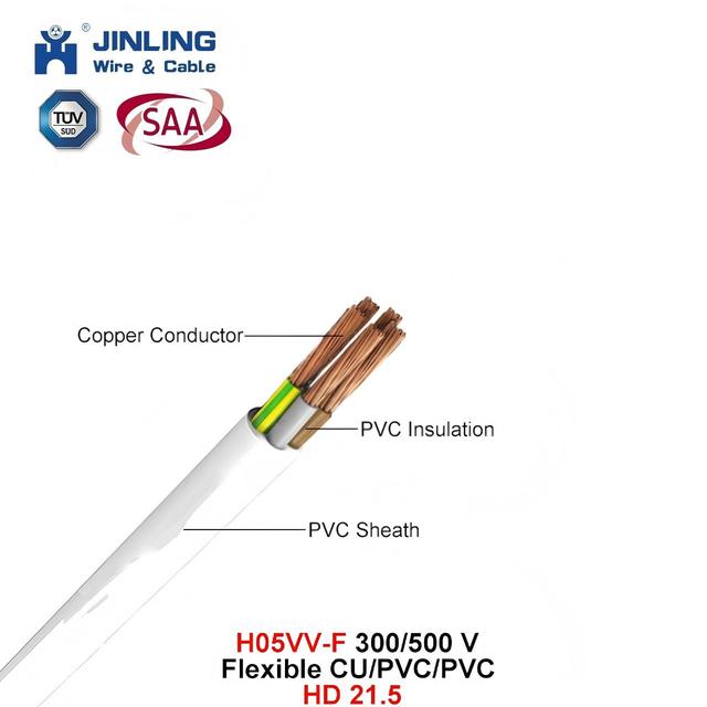 Flexible Rvv 300 500V Electrical Wire PVC Insulation PVC Sheathed H05VV-F Cable Copper Cord
