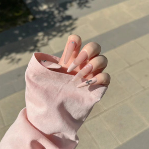 Venta caliente uñas usables francesas de gama alta Cruz diamantes de imitación pegatinas hechas a mano puntas de uñas falsas desmontables producto terminado - Product Image 2