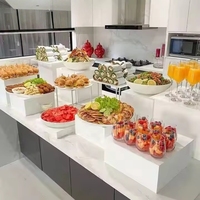 Vente de buffet de luxe pour hôtel Présentoir de nourriture en acrylique à base d'acrylique Présentoir de desserts en cube de buffet blanc pour fête de mariage en acrylique