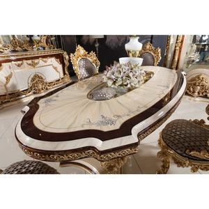 משפחת המלוכה אוכל חדר ריהוט סט יוקרה עתיק זהב מוצק עץ מגולף יין ארון עם זכוכית דלתות - Product Image 2