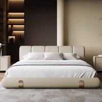 Lit double king size Yisi moderne et luxueux, rembourré en cuir nubuck, avec cadre en bois massif, lit confortable, meubles de chambre à coucher