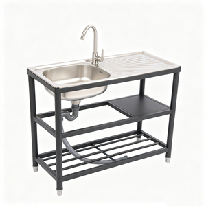 Lavabo Multifunzionale Autoportante in Acciaio Inox, Lavello da Esterno per Lavanderia, Lavabo per Giardino e Garage - Product Image 6