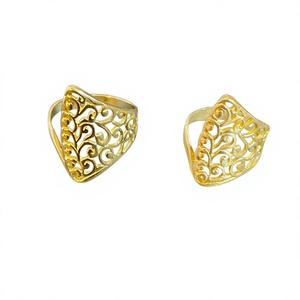 Gold Plated <b>Brass</b> Cocktail <b>Ring</b> With Plant Pattern Bohemia Style Unisex Daily Wear Jewelry - Product Image 1