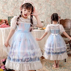 100-150cm Sugerir dibujos animados de altura, Vestido largo de Lolita de encaje estampado para chico con cremallera de calidad/ - Product Image 3