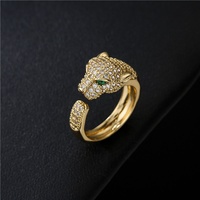 Bague Tête de Panthère en Laiton CZ, Bijou Hip Hop Tendance, Ajustable, Micro-Incrustée de Zircon, Style Léopard, pour un Look Mode et Distinctif