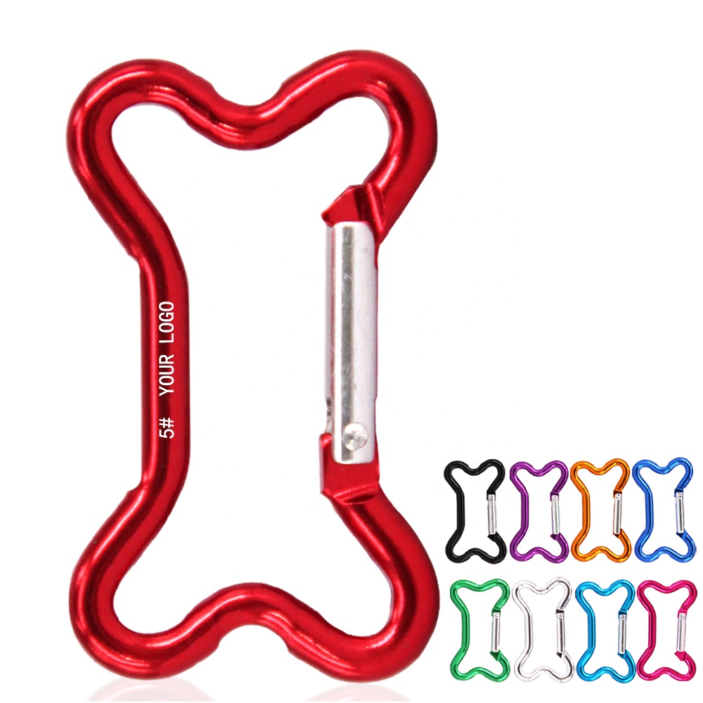 High Quality Dog Bone Shaped engraved logo Aluminium alloy metal spring key chain Hook Carabiner for bag or airpods