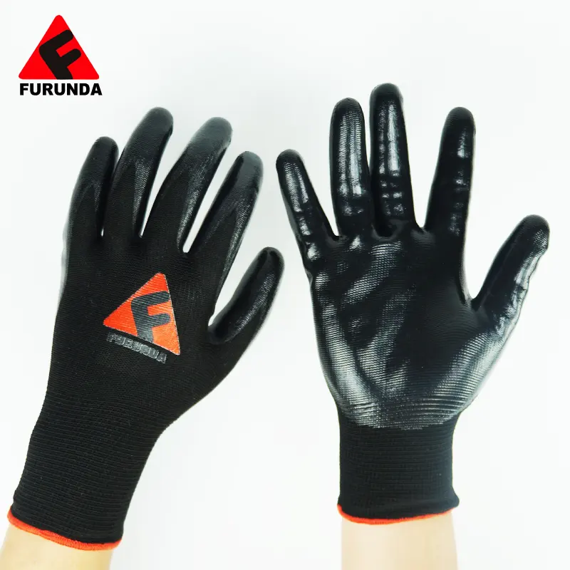 Trắng 13 Gauge Nylon Xám Nitrile Palm Tráng Găng Tay Làm Việc