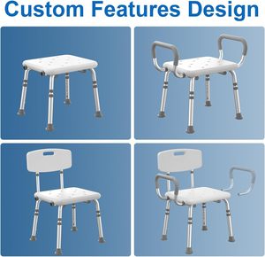 Tabourets de salle de bain avec accoudoirs rembourrés et dossier réglable en hauteur, siège de douche robuste pour personnes âgées, adultes handicapés - Product Image 5