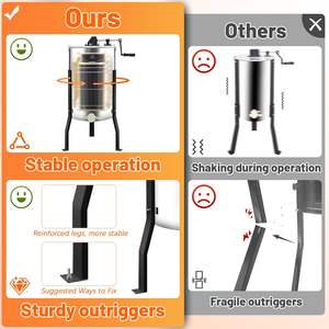 Extractor de Miel Manual de 3 Cuadros, Centrifugador de Acero Inoxidable con Componentes de Engranajes y Mango Ergonómico para Uso en Colmenas de Apicultura - Product Image 2